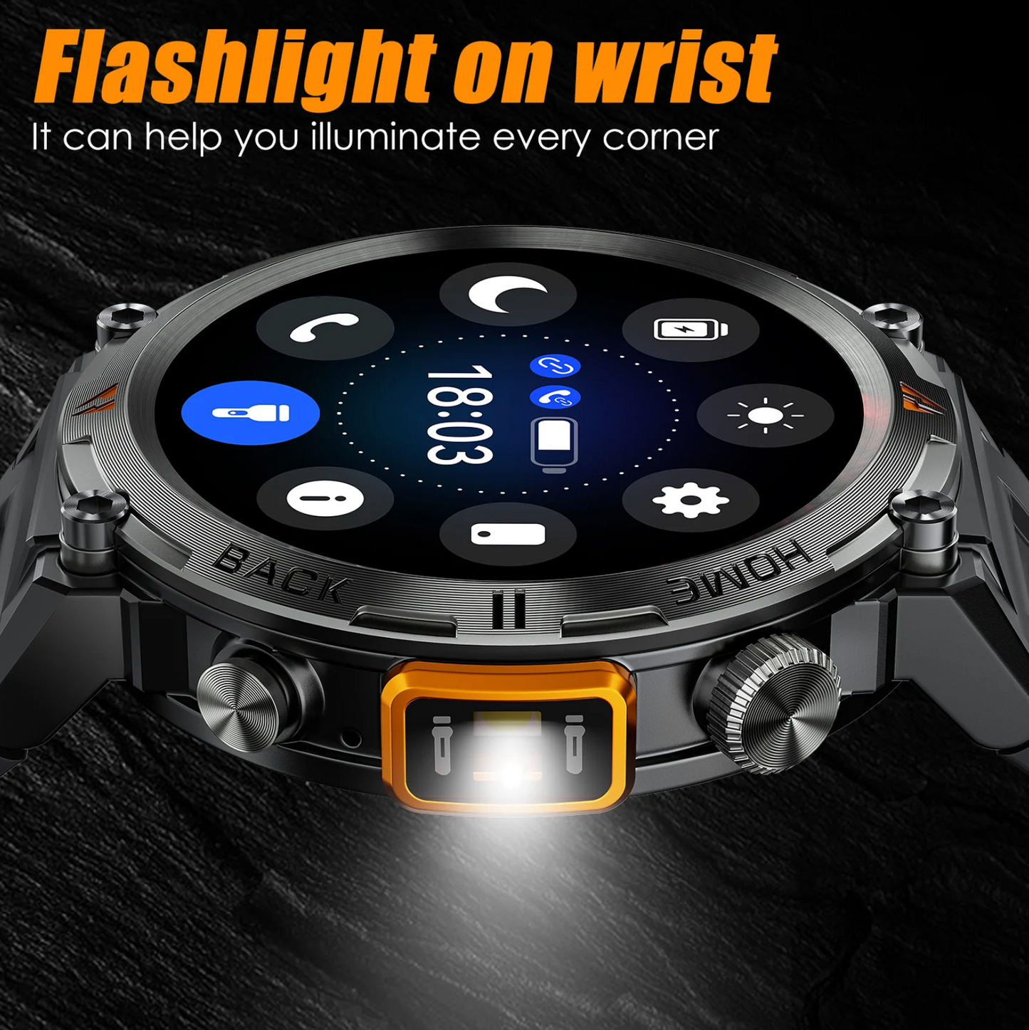 Reloj Inteligente EIGIIS KE3 con Pantalla Táctil Completa, Linterna LED para Hombres - Compatible con iOS y Android