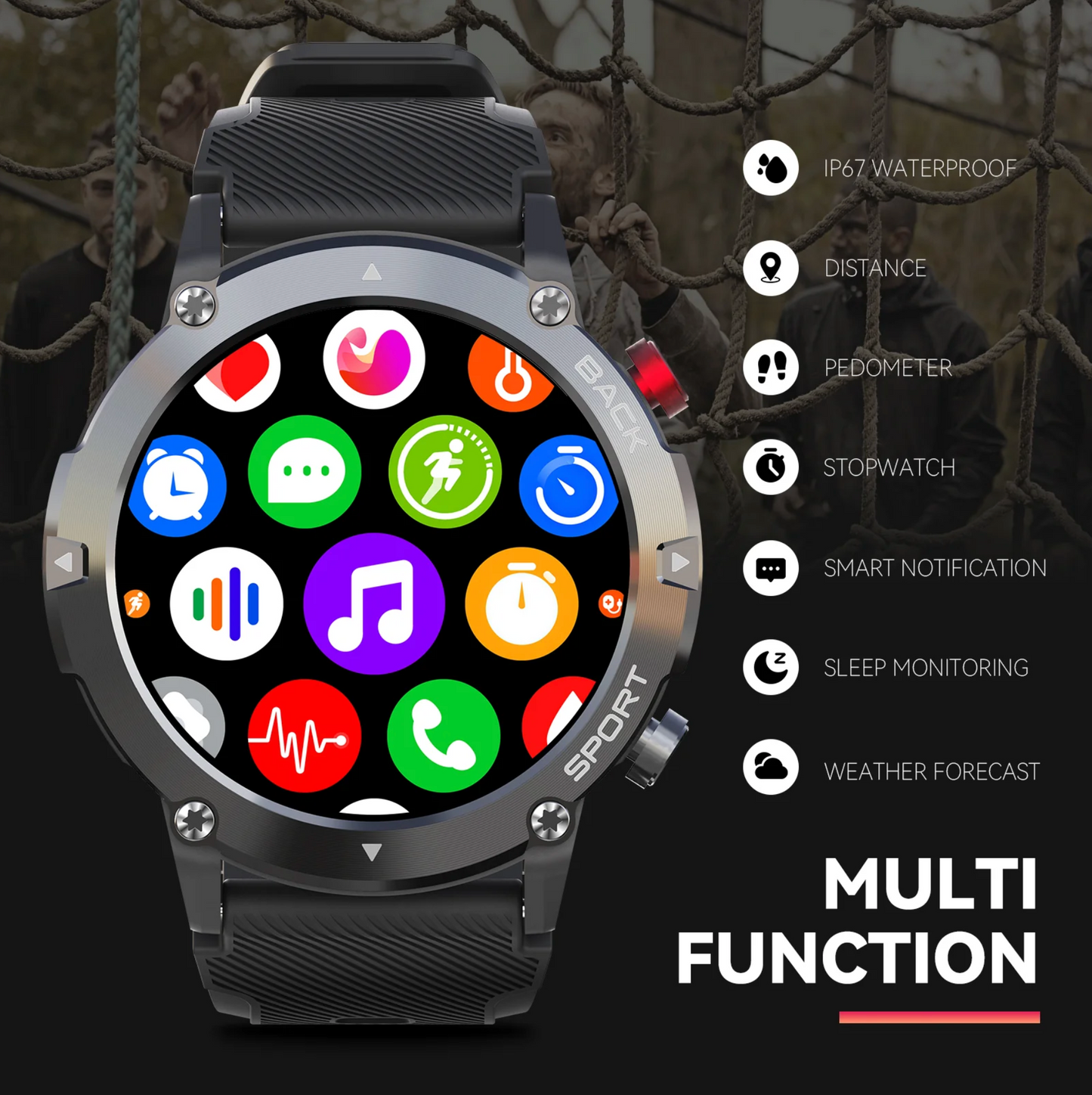 Reloj inteligente táctico militar EIGIIS: Compatible con IOS y Android.